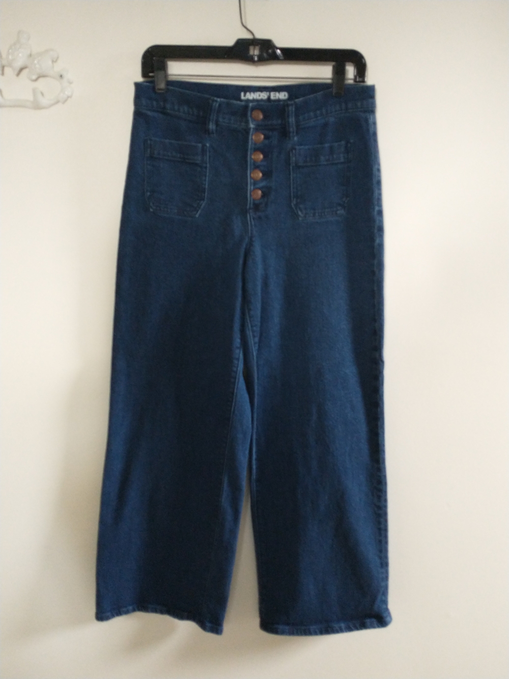Lands' End Women's Dark Blue Wide-Leg Button-Fly Jeans